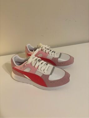 Puma RS-150 Women’s Sneakers Size 7.5 Pink Suede White Red Retro Running Shoes